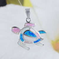 Unique Beautiful Hawaiian Tri-color Opal Sea Turtle Necklace, Sterling Silver Opal Turtle Pendant, N9172 Birthday Mom Gift, Statement PC