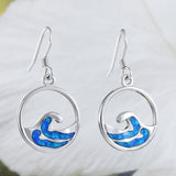 Unique Beautiful Hawaiian Blue Opal Ocean Wave Earring, Sterling Silver Blue Opal Wave Dangle Earring, E8414 Valentine Birthday Mom Gift