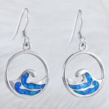 Unique Beautiful Hawaiian Blue Opal Ocean Wave Earring, Sterling Silver Blue Opal Wave Dangle Earring, E8414 Valentine Birthday Mom Gift