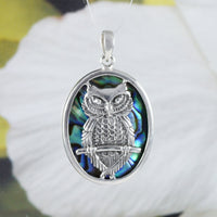 Unique Hawaiian Genuine Paua Shell Owl Necklace, Sterling Silver Abalone MOP Owl Pendant, N9165 Birthday Mom Valentine Gift, Statement PC