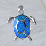 Beautiful Hawaiian Blue Opal Sea Turtle Necklace, Sterling Silver Blue Opal Turtle Pendant, N2098 Birthday Mom Valentine Gift