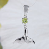 Beautiful Hawaiian Genuine Peridot Whale Tail Necklace, Sterling Silver Whale Tail Pendant, N9149 Birthday Valentine Wife Mom Gift
