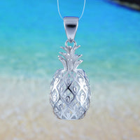 Beautiful Hawaiian Large 3D Pineapple Necklace, Sterling Silver 3D Pineapple Pendant, N6131 Birthday Valentine Wife Mom Gift, Statement PC