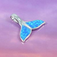 Beautiful Hawaiian Blue Opal Whale Tail Necklace, Sterling Silver Blue Opal Whale Tail Pendant, N2030 Birthday Valentine Mom Gift
