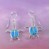 Beautiful Hawaiian Blue Opal Sea Turtle Earring, Sterling Silver Blue Opal Turtle Dangle Earring, E4020 Birthday Mom Valentine Gift