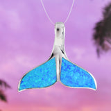 Stunning Large Hawaiian Whale Tail Necklace, Sterling Silver Blue Opal Whale Tail Pendant, N6019 Birthday Valentine Wife Mom Gift, Island
