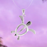 Beautiful Hawaiian Large Sea Turtle Necklace, Sterling Silver Turtle Petroglyph Pendant, N2021 Birthday Valentine Mom Gift, Island Jewelry