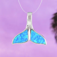 Beautiful Hawaiian Blue Opal Whale Tail Necklace, Sterling Silver Blue Opal Whale Tail Pendant, N2030 Birthday Valentine Mom Gift