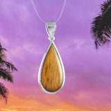 Unique Beautiful Hawaiian Genuine Koa Wood Rain Drop Necklace, Sterling Silver Koa Wood Rain Drop Pendant, N8520 Birthday Mom Valentine Gift