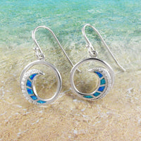 Unique Beautiful Hawaiian Blue Opal Ocean Wave Earring, Sterling Silver Blue Opal Wave CZ Dangle Earring, E8964 Valentine Birthday Mom Gift