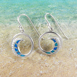 Unique Beautiful Hawaiian Blue Opal Ocean Wave Earring, Sterling Silver Blue Opal Wave CZ Dangle Earring, E8964 Valentine Birthday Mom Gift
